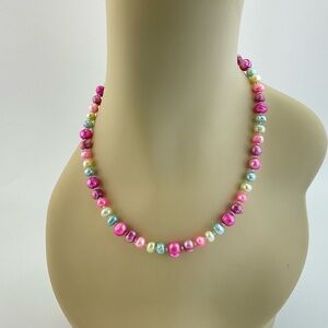 New Colorful, Pink Pearl Necklace, Handmade, Candy Core, Barbie Core